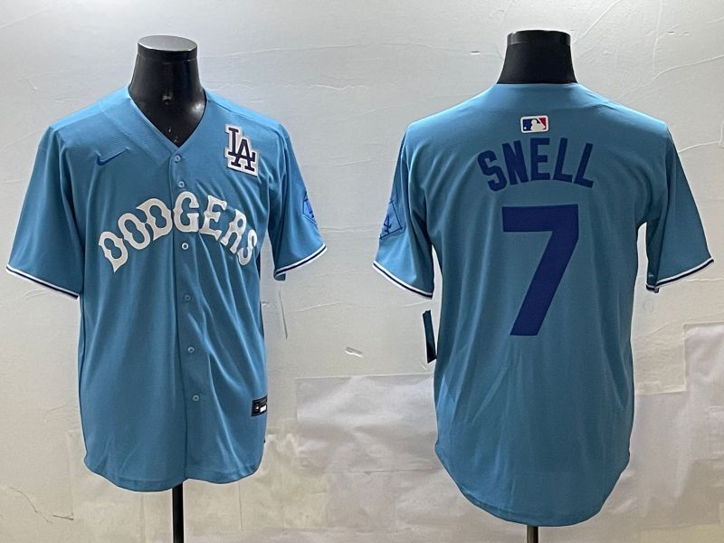 Men Los Angeles Dodgers #7 Snell Light Blue Joint Name 2025 Nike MLB Jersey style 18->los angeles dodgers->MLB Jersey